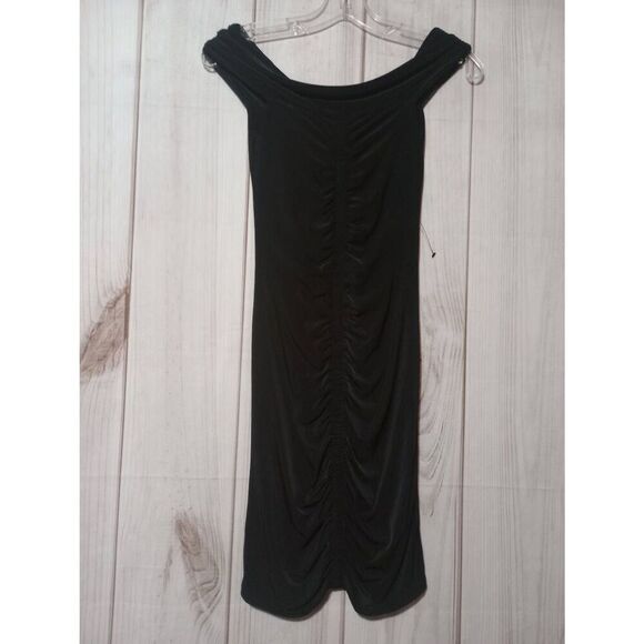 Topshop Dress Ladies‎ 4 Black Ruched Front Mini Off Shoulder - Picture 2 of 7